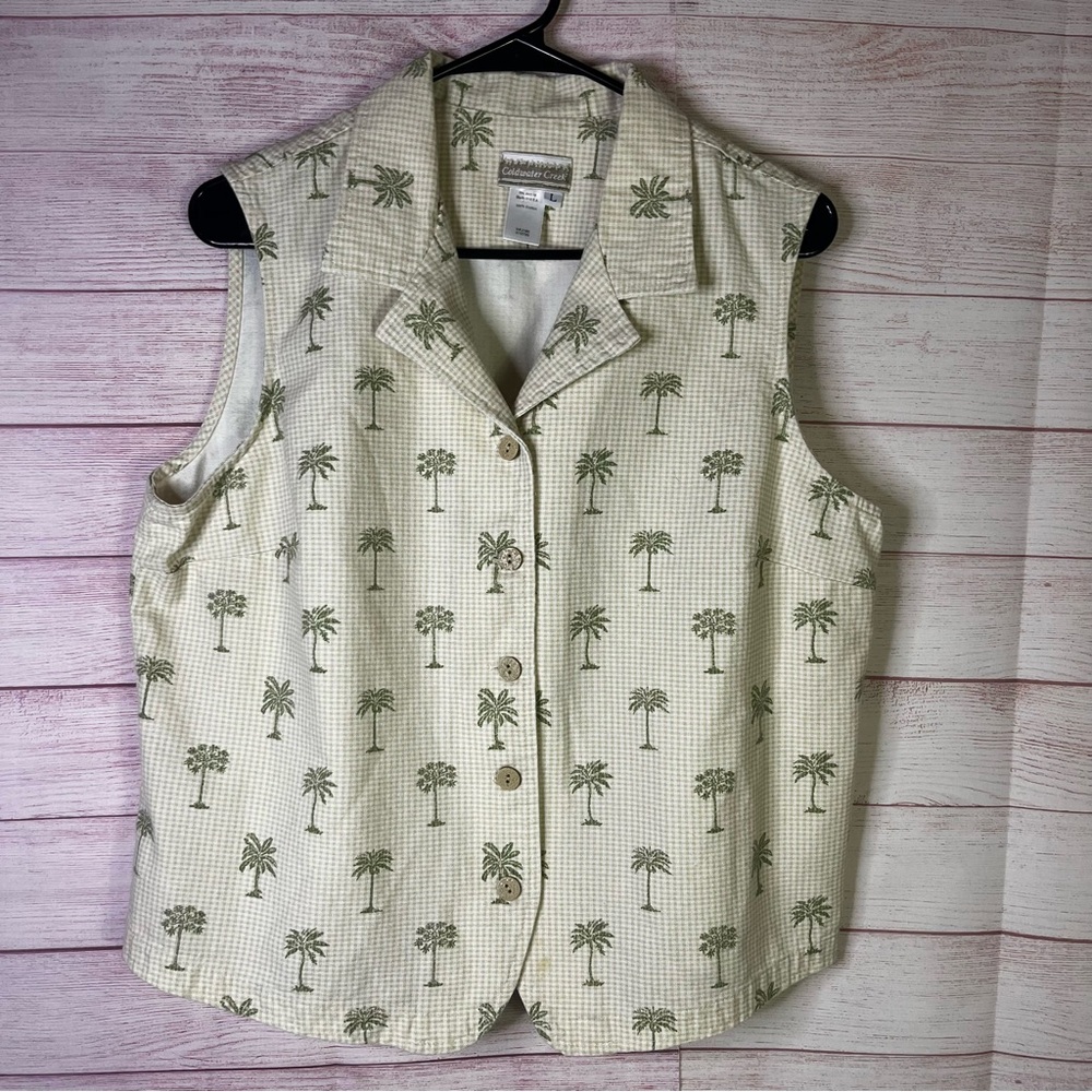 Coldwater Creek 100% Cotton Palm Trees Sleeveless Vest Size Large